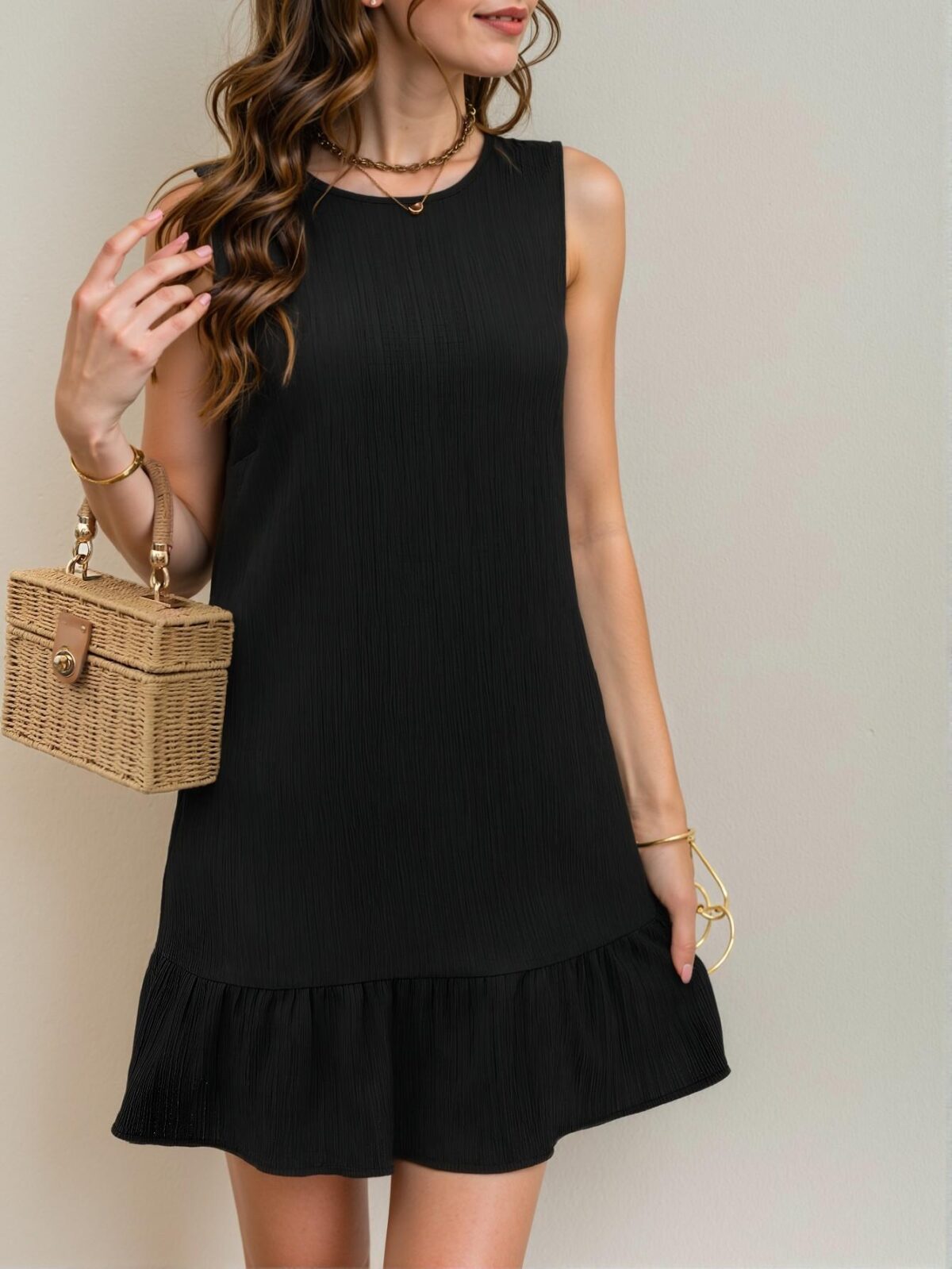 Elegant Black Smock Dress with Flounce Hem Perfect for Beach Vacations and Daily Wear - Chic, Classy, and Trendy Fashion Style to Dress to Impress - Image 3