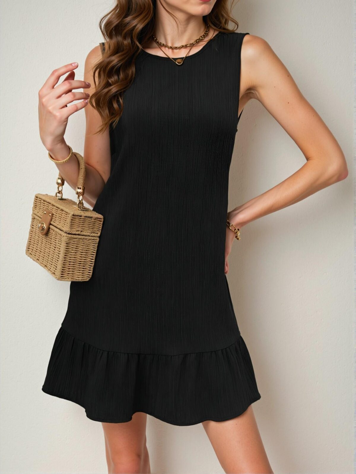 Elegant Black Smock Dress with Flounce Hem Perfect for Beach Vacations and Daily Wear - Chic, Classy, and Trendy Fashion Style to Dress to Impress - Image 5