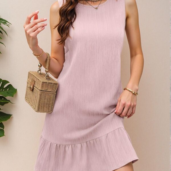 Elegant Pink Flounce Hem Sleeveless Summer Smock Dress for Vacation and Daily Wear - Chic, Classy and Trendy Fashion Style to Dress to Impress