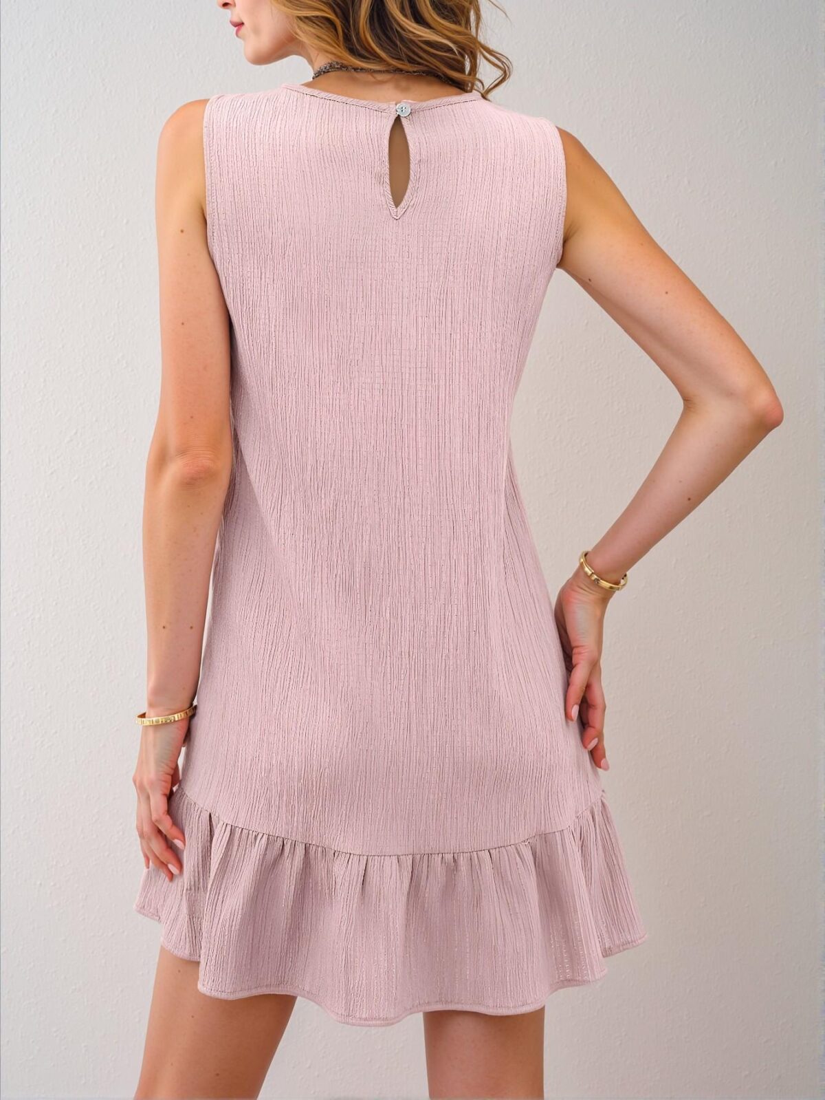 Elegant Pink Flounce Hem Sleeveless Summer Smock Dress for Vacation and Daily Wear - Chic, Classy and Trendy Fashion Style to Dress to Impress - Image 2