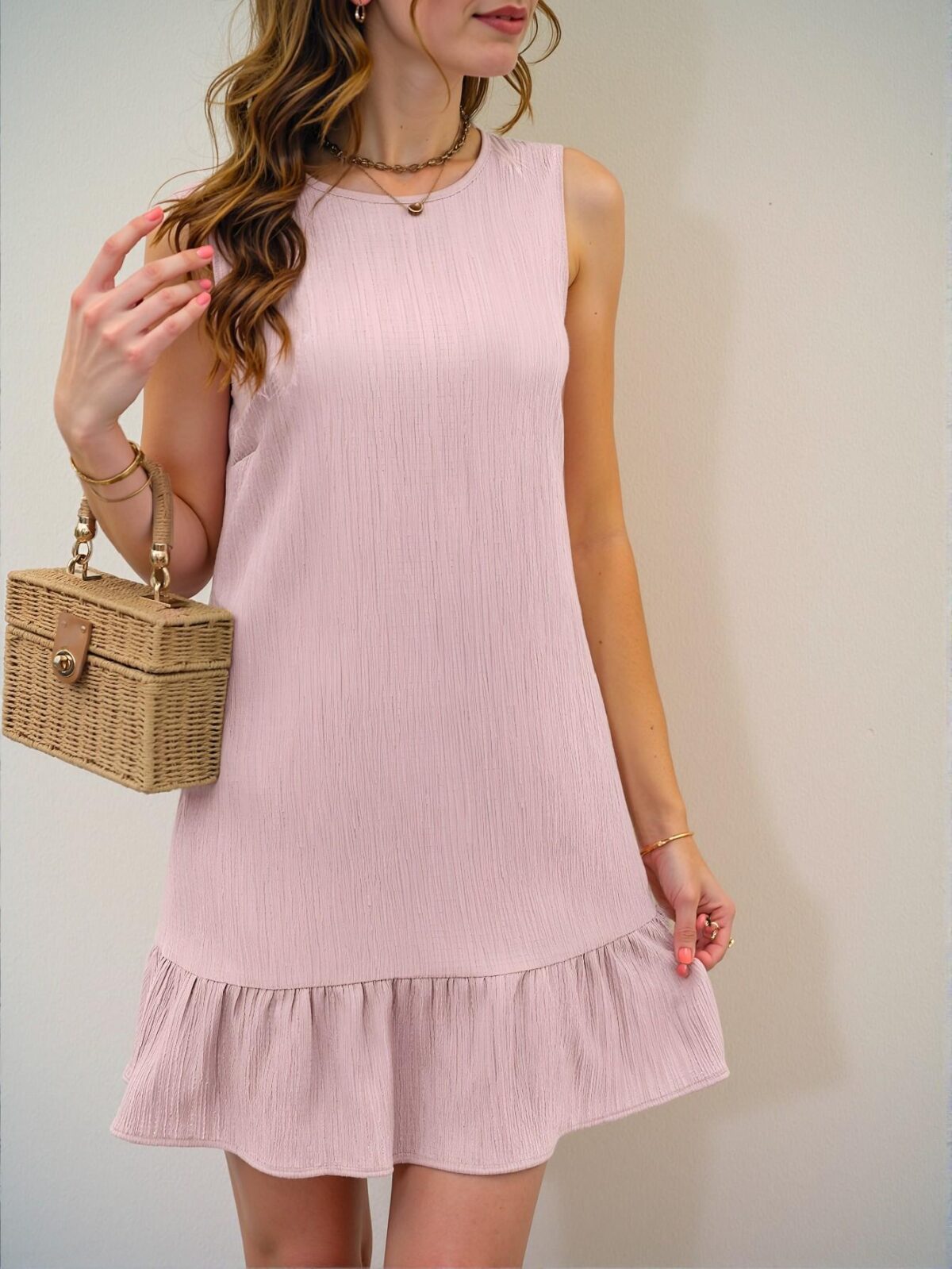 Elegant Pink Flounce Hem Sleeveless Summer Smock Dress for Vacation and Daily Wear - Chic, Classy and Trendy Fashion Style to Dress to Impress - Image 5