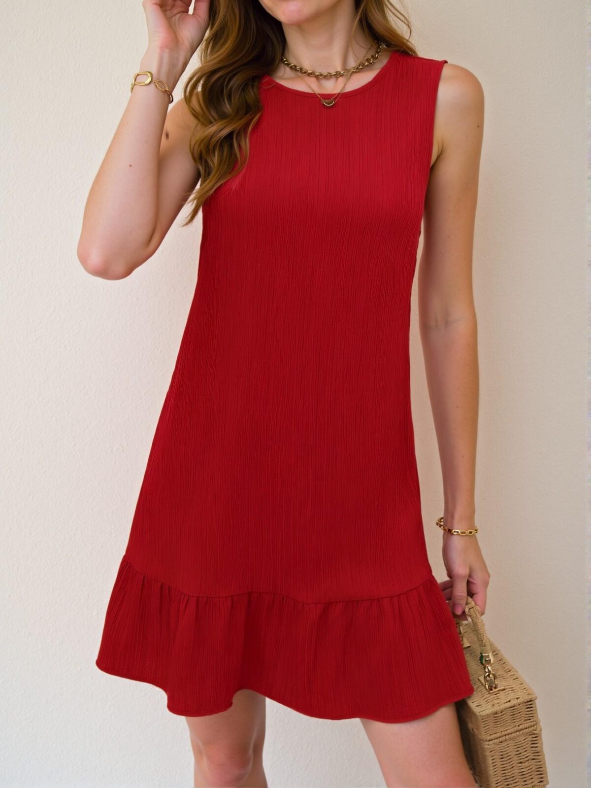 Elegant Red Casual Ruffle Hem Dress Perfect for New Year Celebrations and Beach Getaways—Chic, Classy and Trendy Fashion Style to Dress to Impress - Image 4