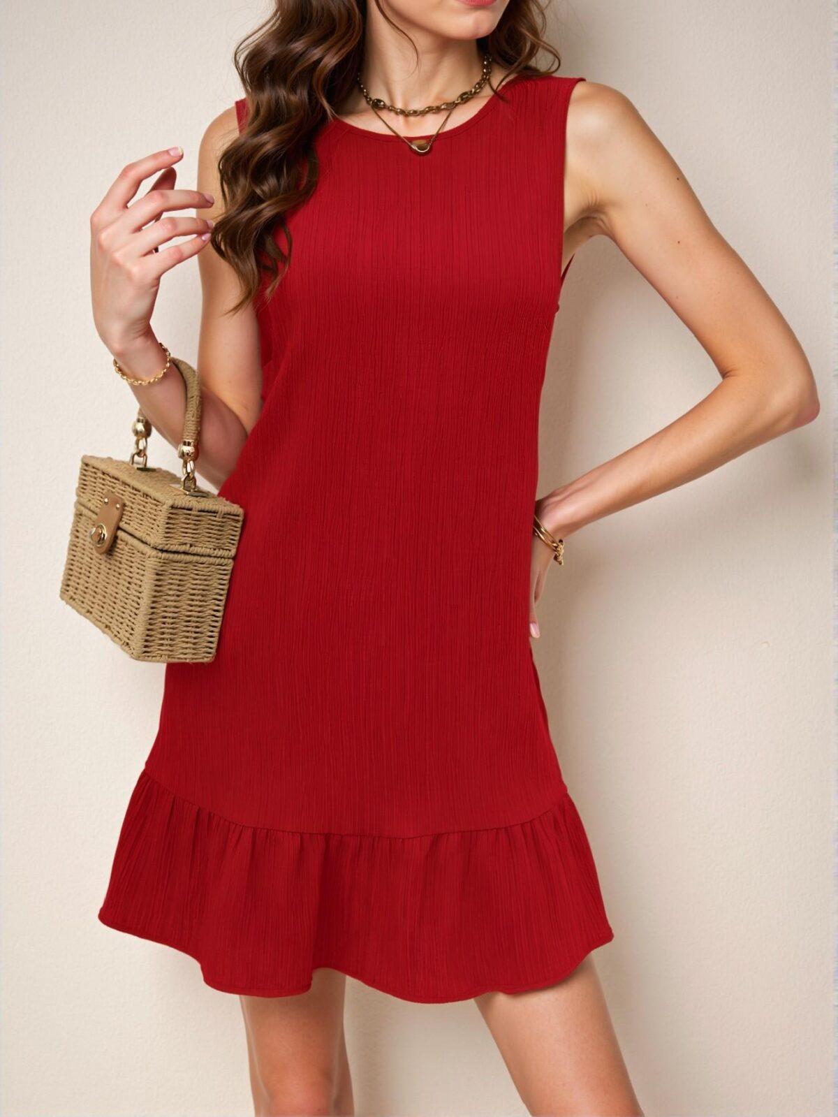 Elegant Red Casual Ruffle Hem Dress Perfect for New Year Celebrations and Beach Getaways—Chic, Classy and Trendy Fashion Style to Dress to Impress - Image 5