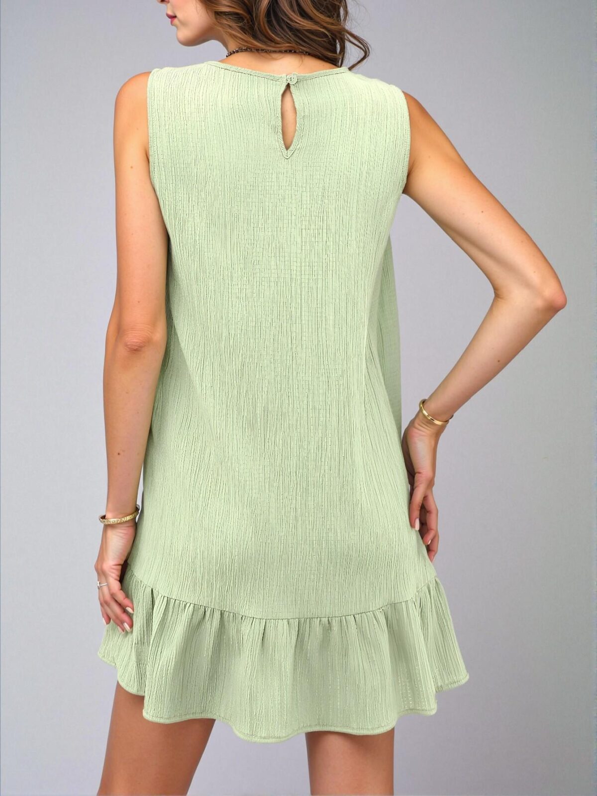 Elegant Green Ruffled Hem Sleeveless Smock Dress for Vacation and Daily Wear, Chic, Classy and Trendy Fashion Style to Dress to Impress - Image 2