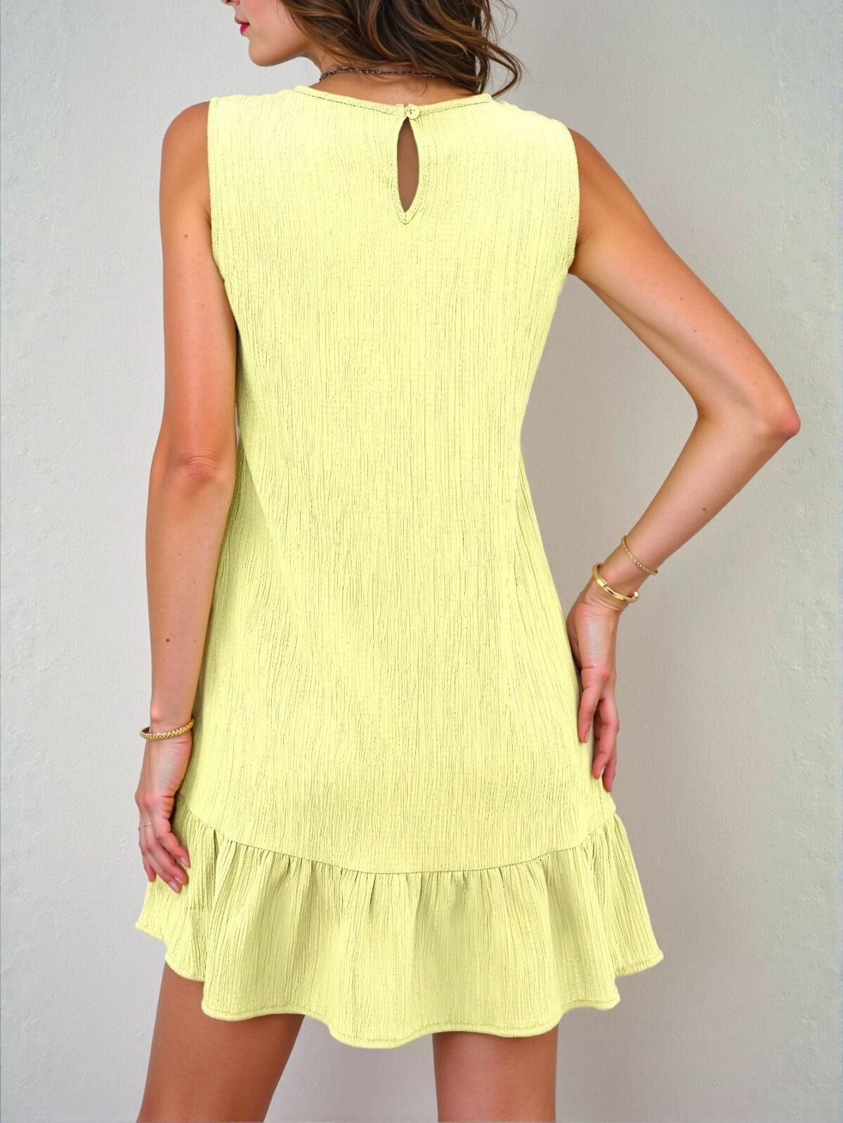 Elegant Yellow Cute Smock Dress with Ruffle Hem for Summer Beach Outings and Daily Wear - Chic, Classy and Trendy Fashion Style to Dress to Impress - Image 2