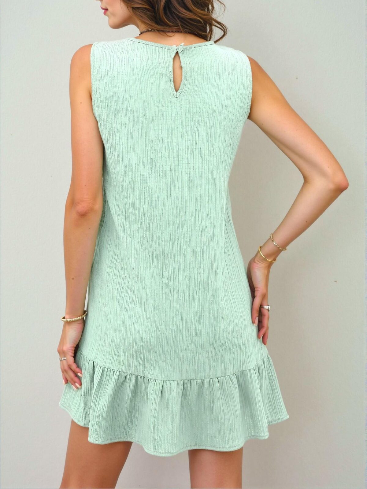 Elegant Mint Green Charming Textured Ruffle Hem Sleeveless Dress for Beach Vacations, Perfect for Spring and Summer Gatherings - Chic, Classy and Trendy Fashion Style to Dress to Impress. - Image 2