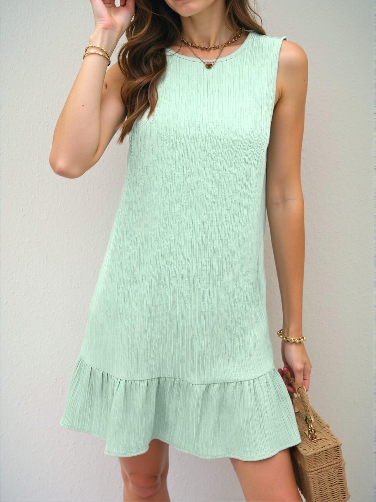 Elegant Mint Green Charming Textured Ruffle Hem Sleeveless Dress for Beach Vacations, Perfect for Spring and Summer Gatherings - Chic, Classy and Trendy Fashion Style to Dress to Impress. - Image 4