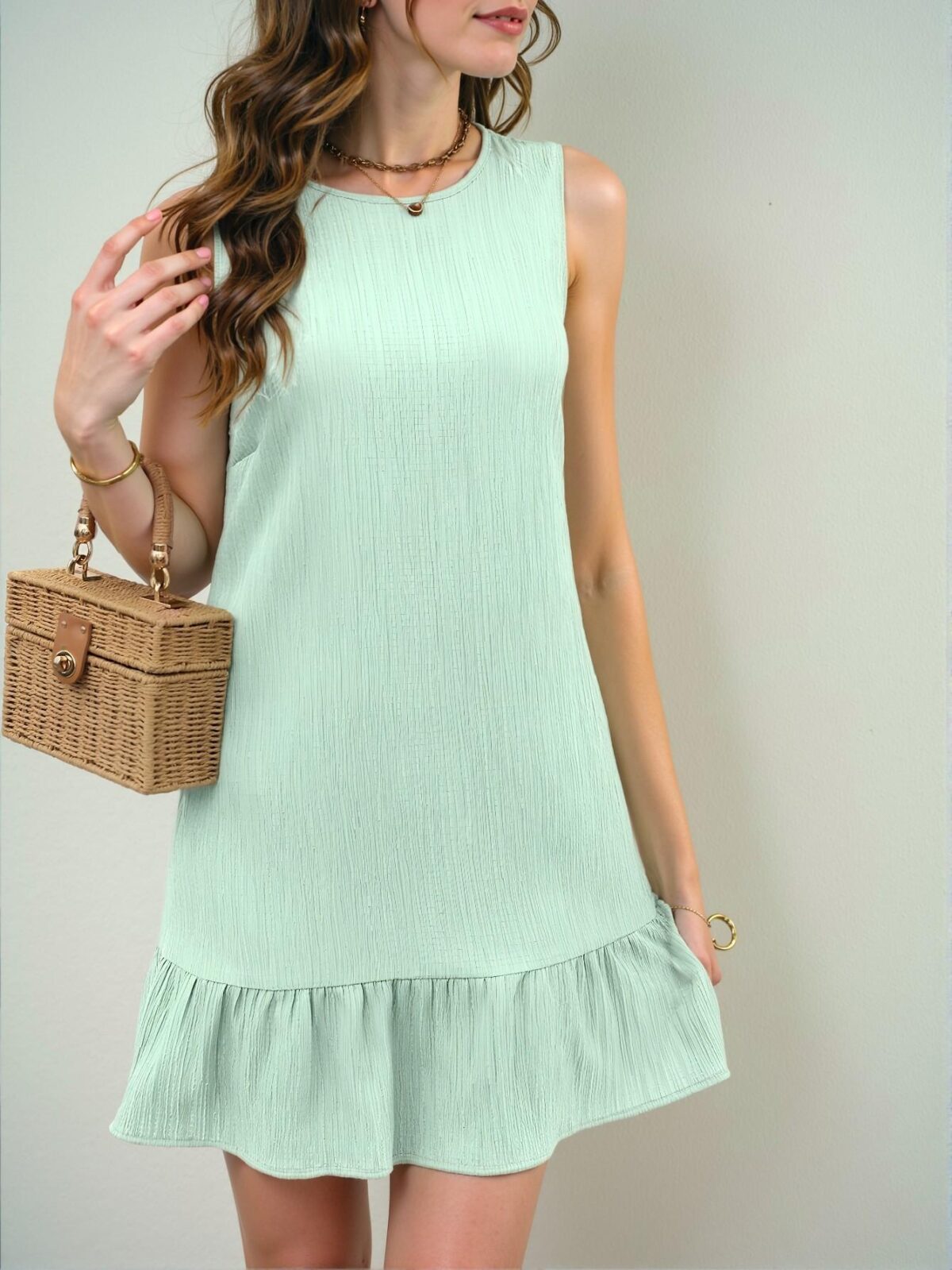 Elegant Mint Green Charming Textured Ruffle Hem Sleeveless Dress for Beach Vacations, Perfect for Spring and Summer Gatherings - Chic, Classy and Trendy Fashion Style to Dress to Impress. - Image 5