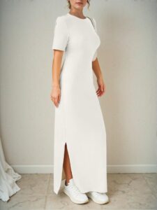Elegant Beige Chic V-Neck Maxi Dress with Split Hem for Effortless Spring and Summer Style - Chic, Classy and Trendy Fashion Style to Dress to Impress