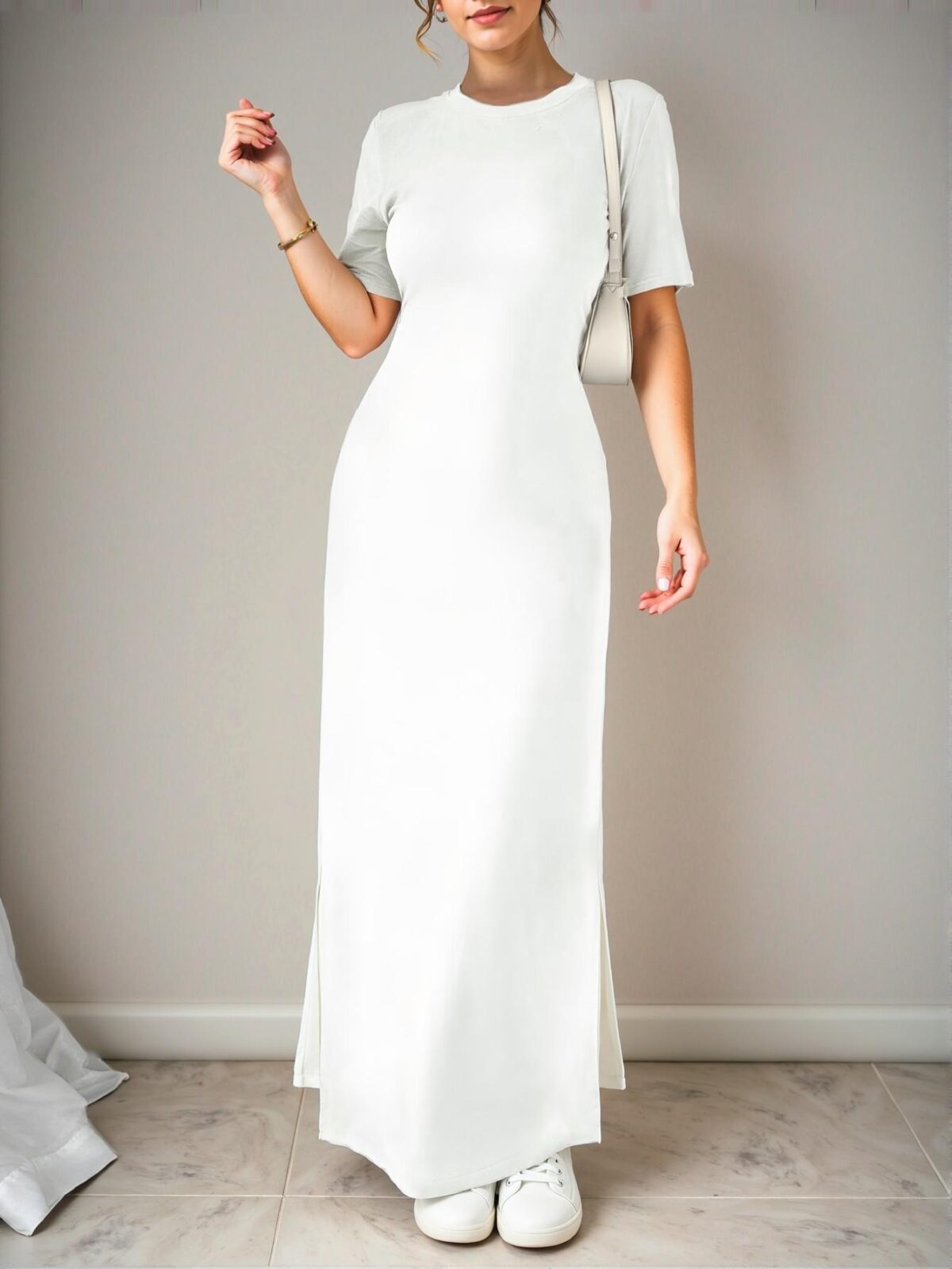 Elegant Beige Chic V-Neck Maxi Dress with Split Hem for Effortless Spring and Summer Style - Chic, Classy and Trendy Fashion Style to Dress to Impress - Image 5