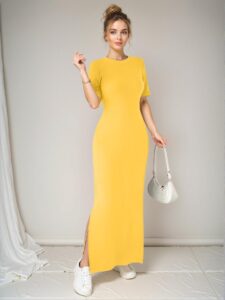Elegant Orange Chic Split Hem V-Neck Short Sleeve Maxi Dress for Spring and Summer, Perfect for Weddings - Chic, Classy and Trendy Fashion Style to Dress to Impress