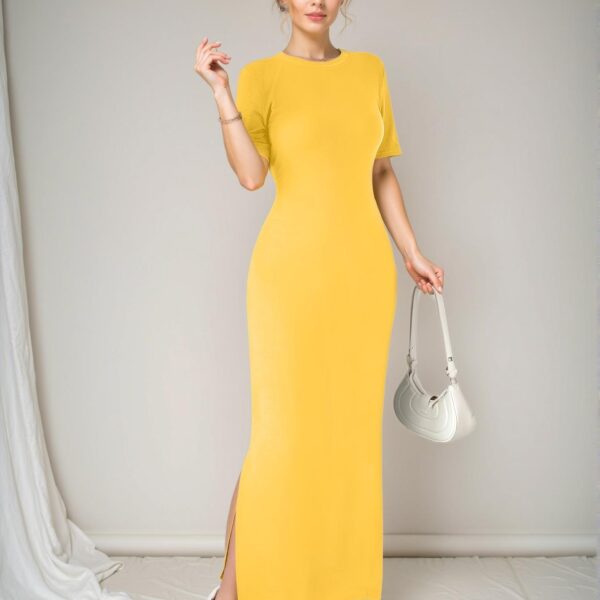 Elegant Orange Chic Split Hem V-Neck Short Sleeve Maxi Dress for Spring and Summer, Perfect for Weddings - Chic, Classy and Trendy Fashion Style to Dress to Impress