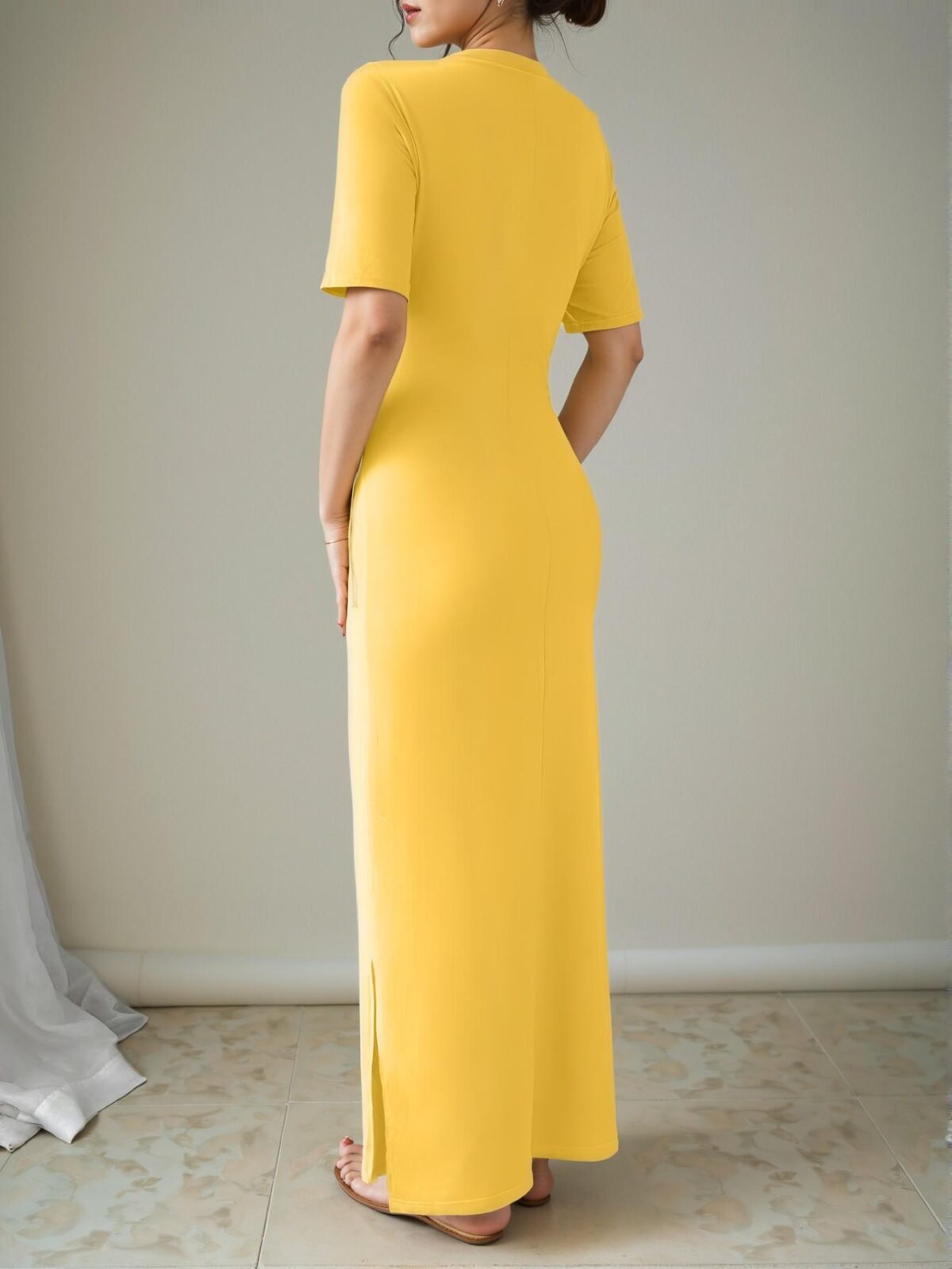 Elegant Orange Chic Split Hem V-Neck Short Sleeve Maxi Dress for Spring and Summer, Perfect for Weddings - Chic, Classy and Trendy Fashion Style to Dress to Impress - Image 2