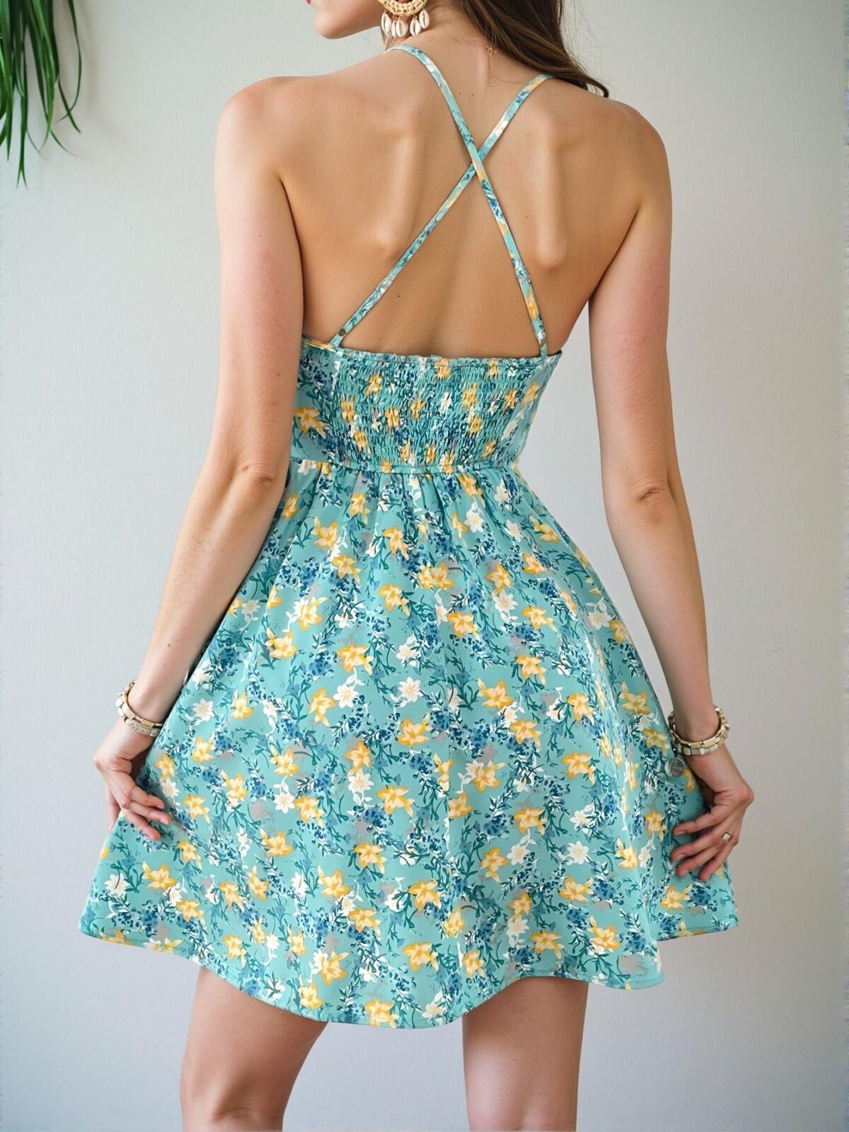 Elegant Mint Blue Floral Tie Front Cami Dress for Spring and Summer - Chic, Classy and Trendy Fashion Style to Dress to Impress - Image 2