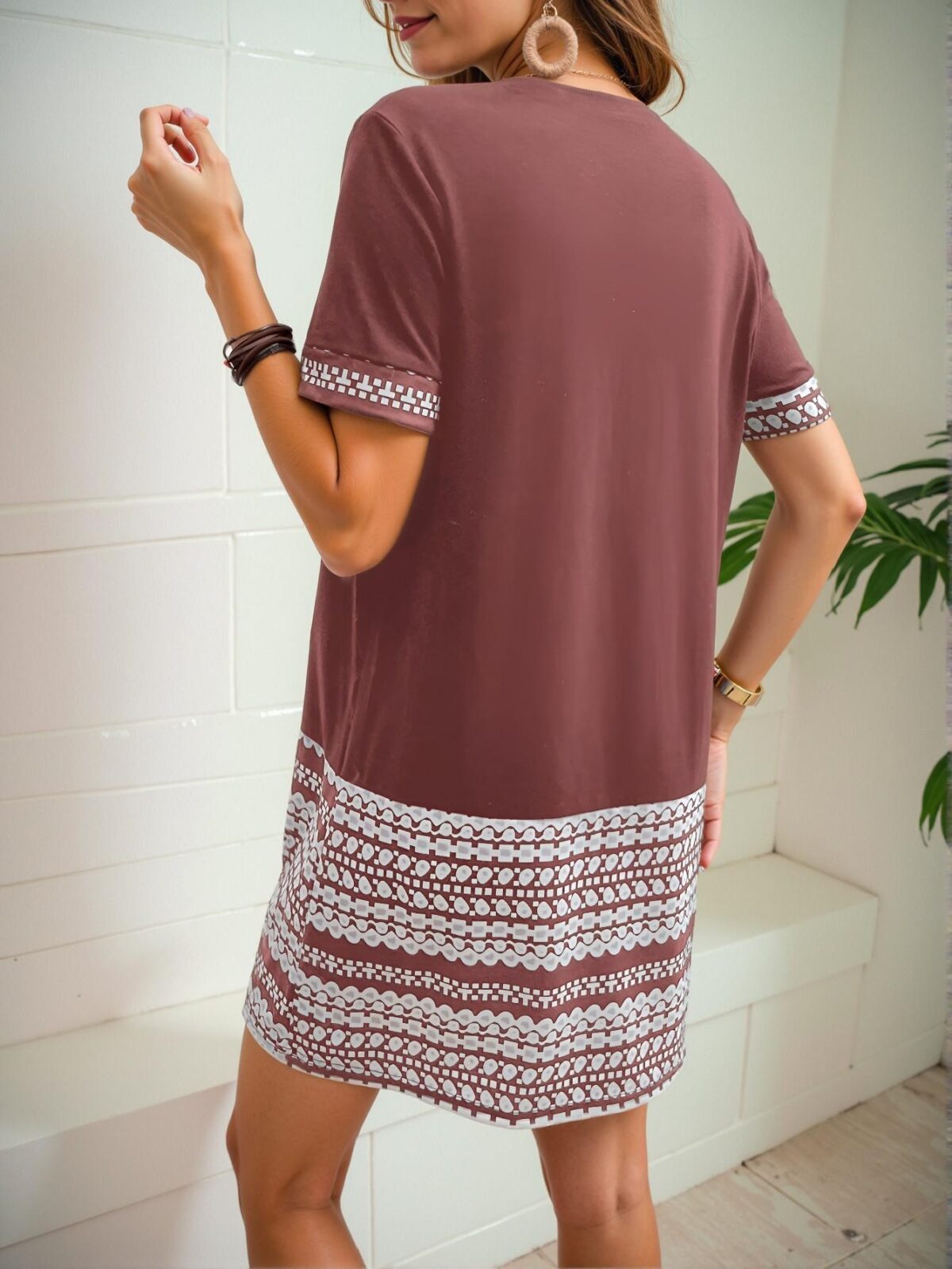 Elegant Dusty Pink Casual Mini Dress with Short Sleeves Perfect for Spring and Summer Concerts – Chic, Classy, and Trendy Fashion Style to Dress to Impress - Image 2