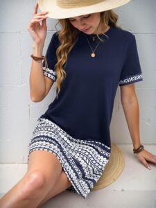 Elegant Navy Blue Chic Bodycon Dress with Geometric Print for Spring and Summer - Chic, Classy, and Trendy Fashion Style to Dress to Impress