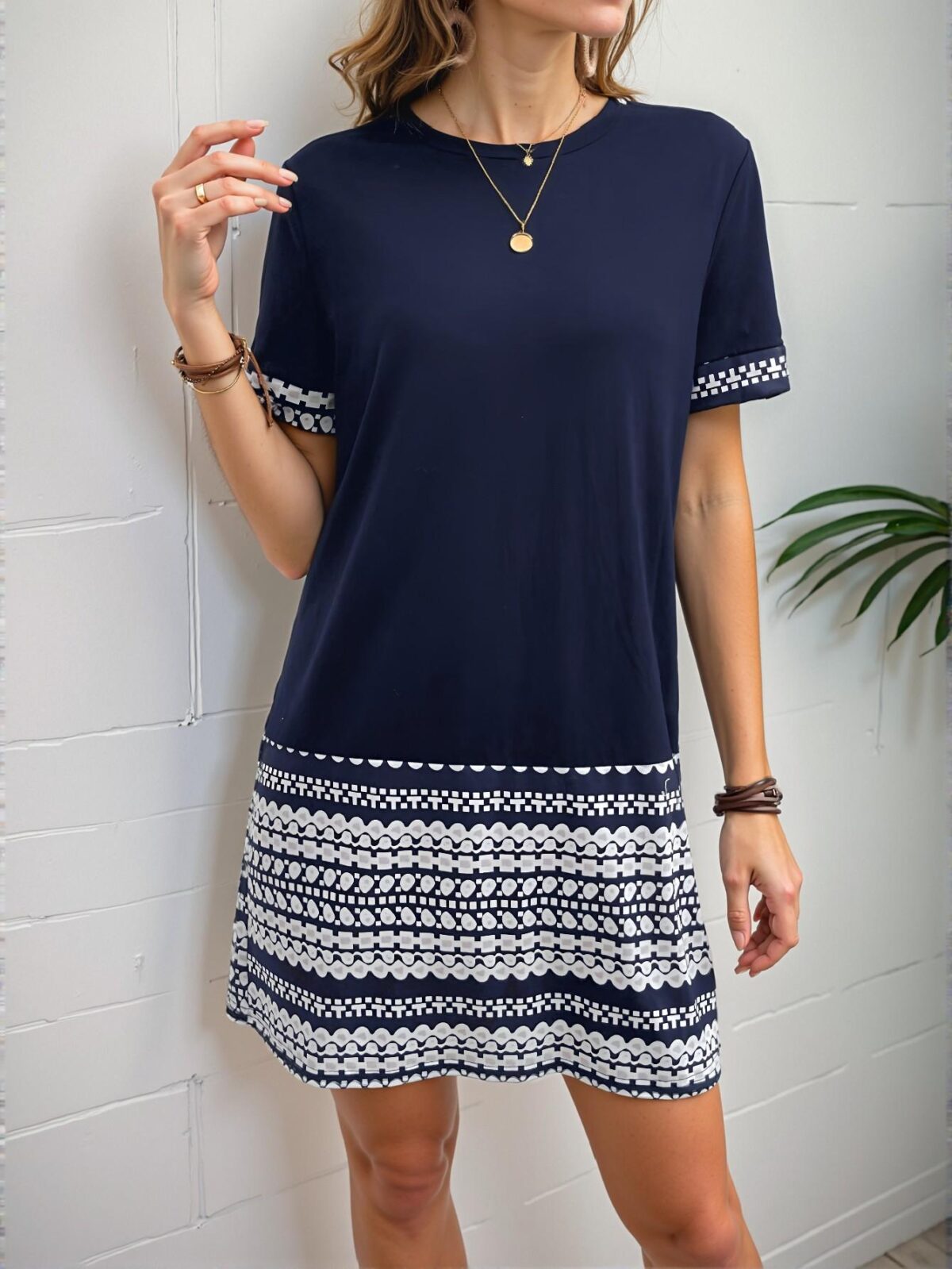 Elegant Navy Blue Chic Bodycon Dress with Geometric Print for Spring and Summer - Chic, Classy, and Trendy Fashion Style to Dress to Impress - Image 3