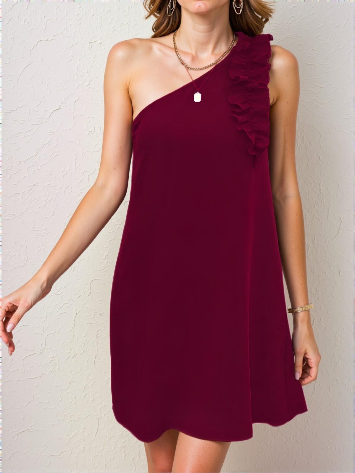 Elegant Redwood Ruffle Trim Sleeveless Casual Dress for Spring and Summer - Chic, Classy and Trendy Fashion Style to Dress to Impress - Image 4