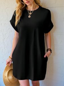 Elegant Black Stylish Batwing Sleeve Tee Dress with Hidden Pockets for Spring and Summer - Chic, Classy and Trendy Fashion Style to Dress to Impress