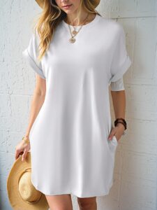 Elegant White Casual Batwing Sleeve Tee Dress with Hidden Pockets for Spring and Summer - Chic, Classy and Trendy Fashion Style to Dress to Impress