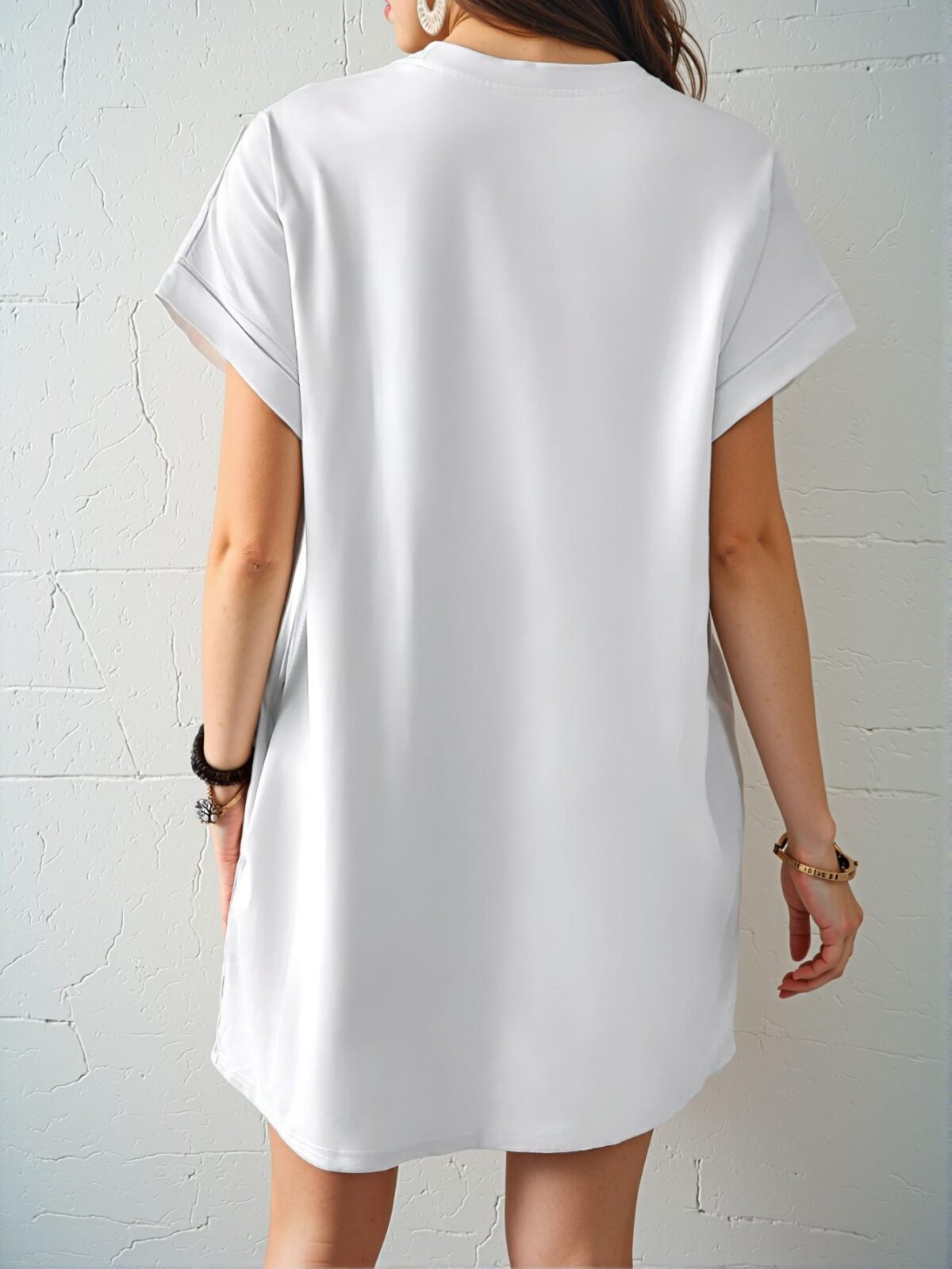 Elegant White Casual Batwing Sleeve Tee Dress with Hidden Pockets for Spring and Summer - Chic, Classy and Trendy Fashion Style to Dress to Impress - Image 2