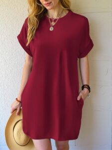 Elegant Burgundy Batwing Sleeve Dress with Hidden Pockets for Spring and Summer - Chic, Classy and Trendy Fashion Style to Dress to Impress