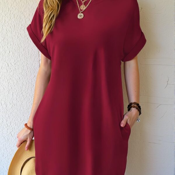 Elegant Burgundy Batwing Sleeve Dress with Hidden Pockets for Spring and Summer - Chic, Classy and Trendy Fashion Style to Dress to Impress