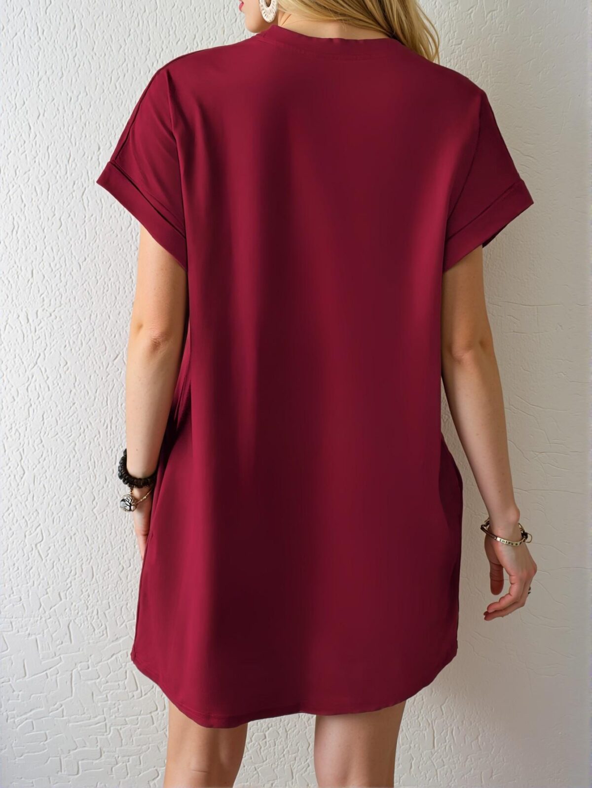 Elegant Burgundy Batwing Sleeve Dress with Hidden Pockets for Spring and Summer - Chic, Classy and Trendy Fashion Style to Dress to Impress - Image 2
