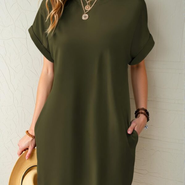 Elegant Army Green Effortless Batwing Sleeve Dress with Hidden Pockets for Warm Weather Chic, Classy and Trendy Fashion Style to Dress to Impress