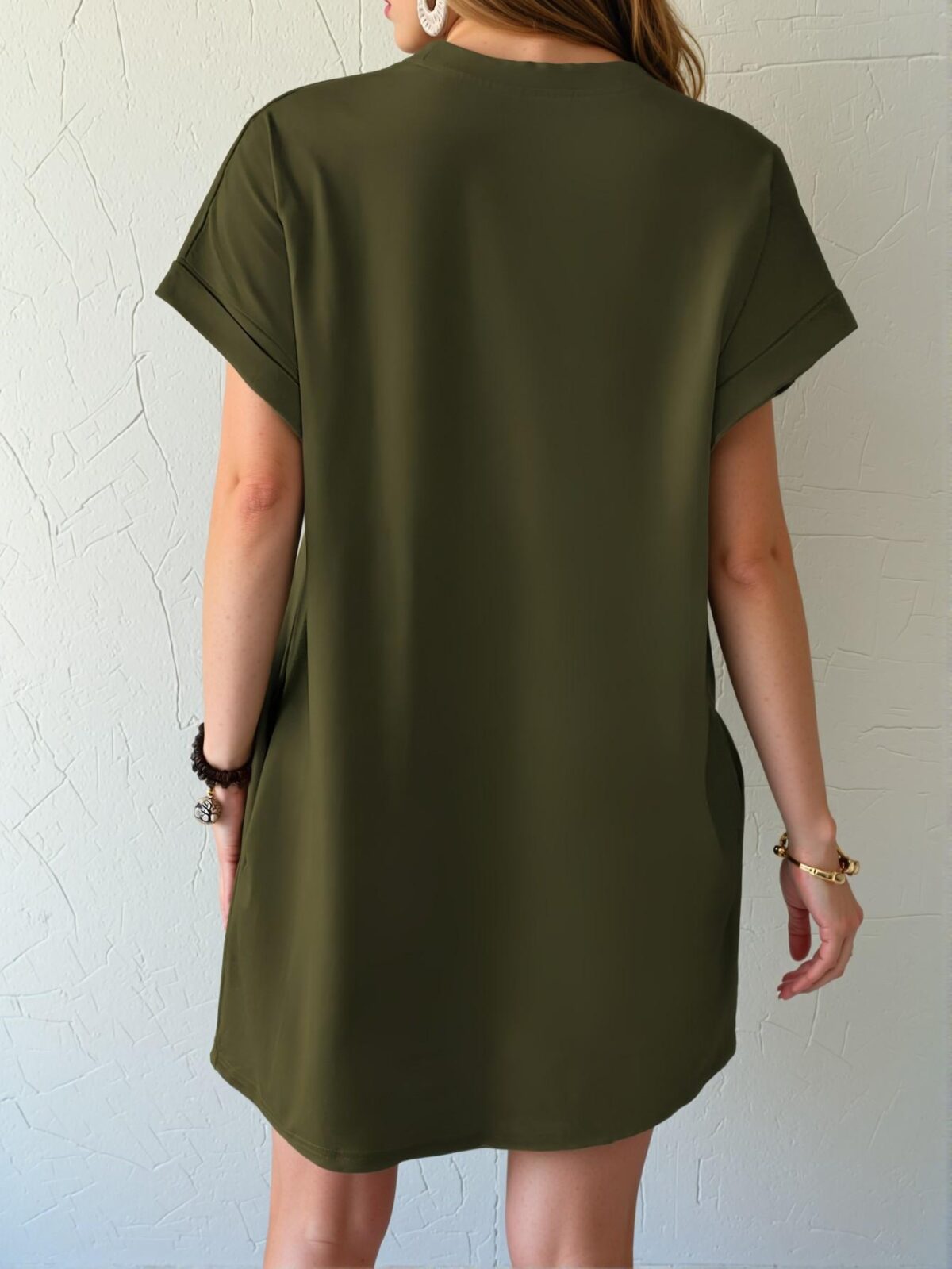 Elegant Army Green Effortless Batwing Sleeve Dress with Hidden Pockets for Warm Weather Chic, Classy and Trendy Fashion Style to Dress to Impress - Image 2