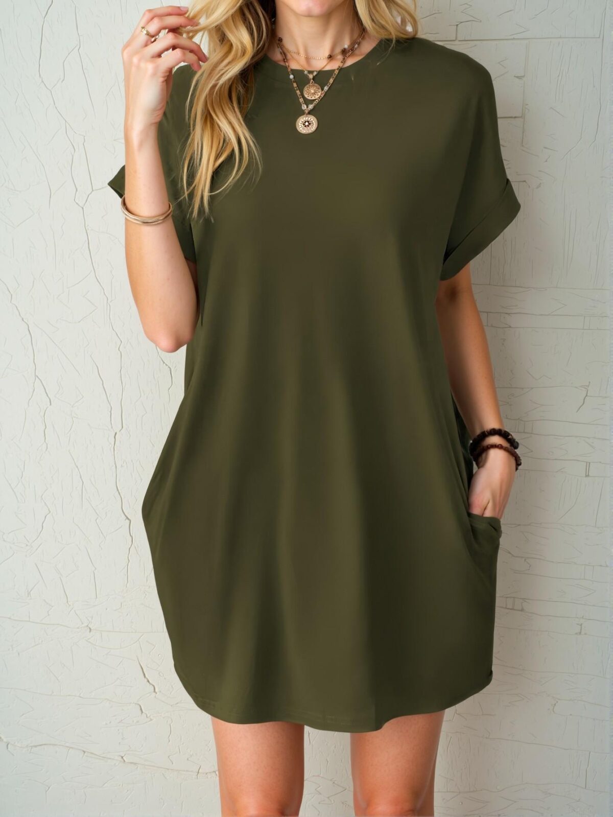 Elegant Army Green Effortless Batwing Sleeve Dress with Hidden Pockets for Warm Weather Chic, Classy and Trendy Fashion Style to Dress to Impress - Image 4
