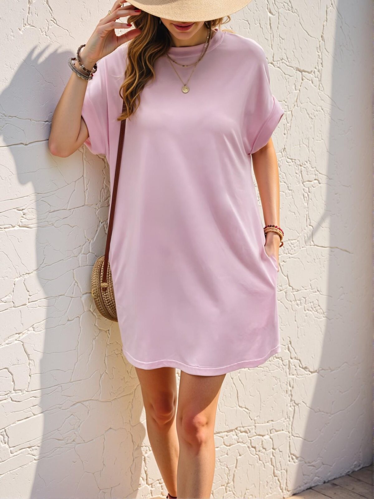 Chic Pink Batwing Sleeve Tee Dress for Spring and Summer: Stylish, Sophisticated, and Trendy Fashion to Impress