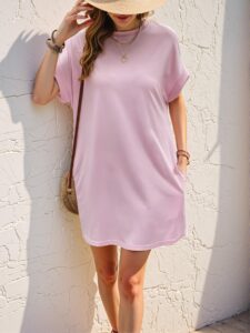 Chic Pink Batwing Sleeve Tee Dress for Spring and Summer: Stylish, Sophisticated, and Trendy Fashion to Impress