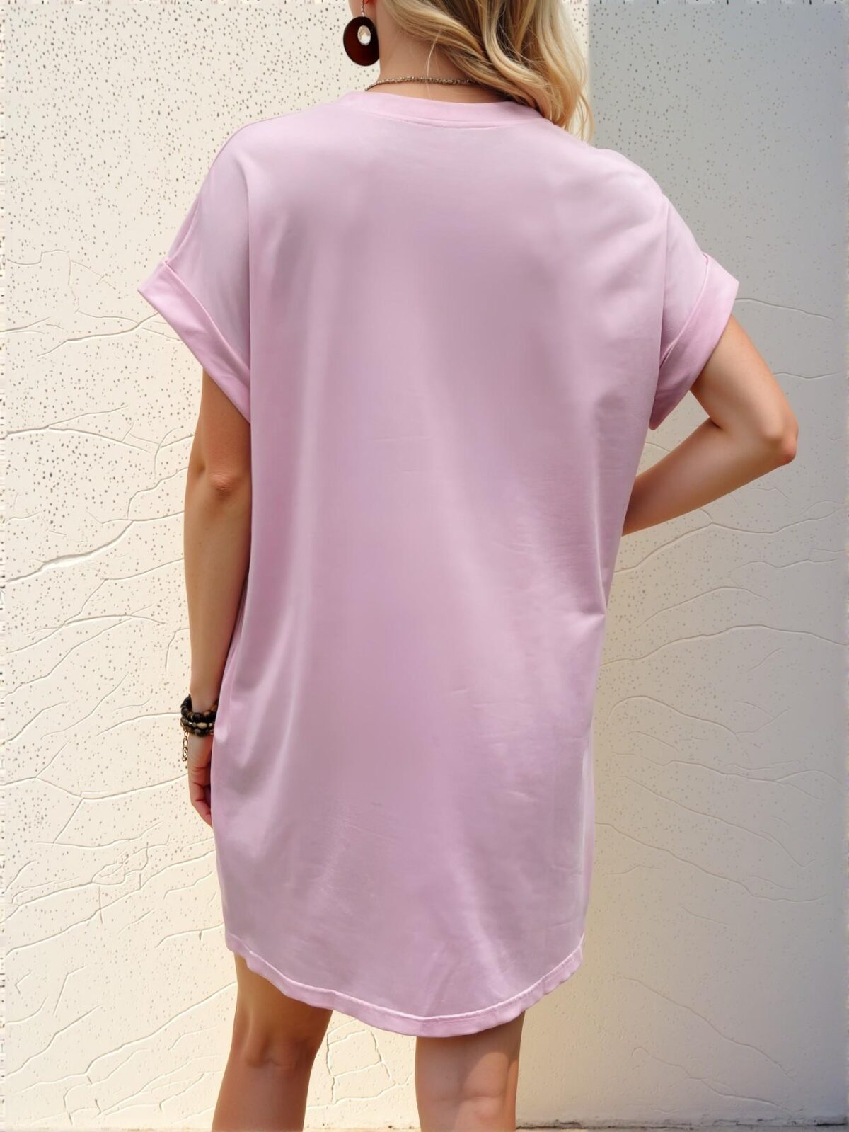 Chic Pink Batwing Sleeve Tee Dress for Spring and Summer: Stylish, Sophisticated, and Trendy Fashion to Impress - Image 2