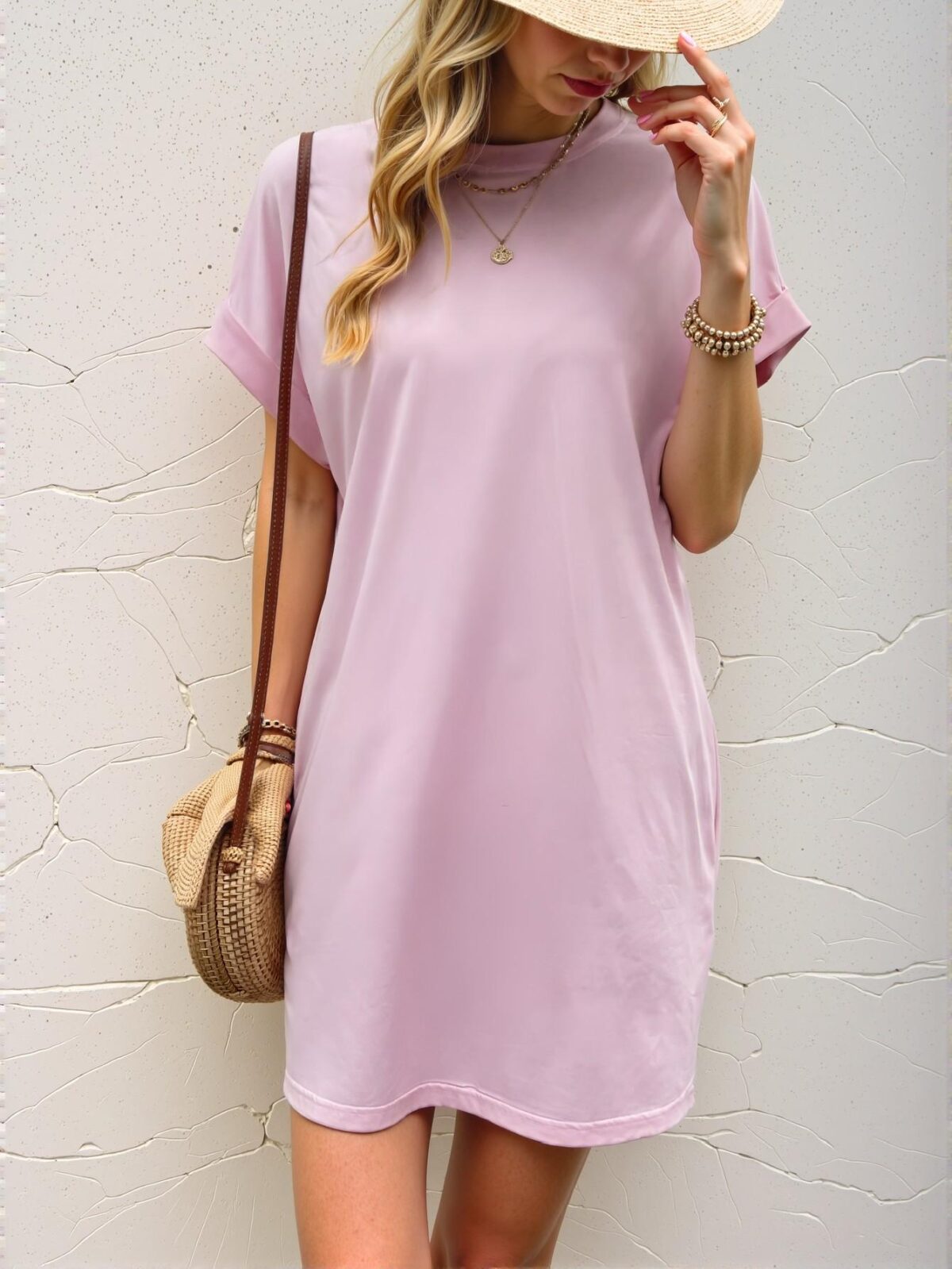 Chic Pink Batwing Sleeve Tee Dress for Spring and Summer: Stylish, Sophisticated, and Trendy Fashion to Impress - Image 4