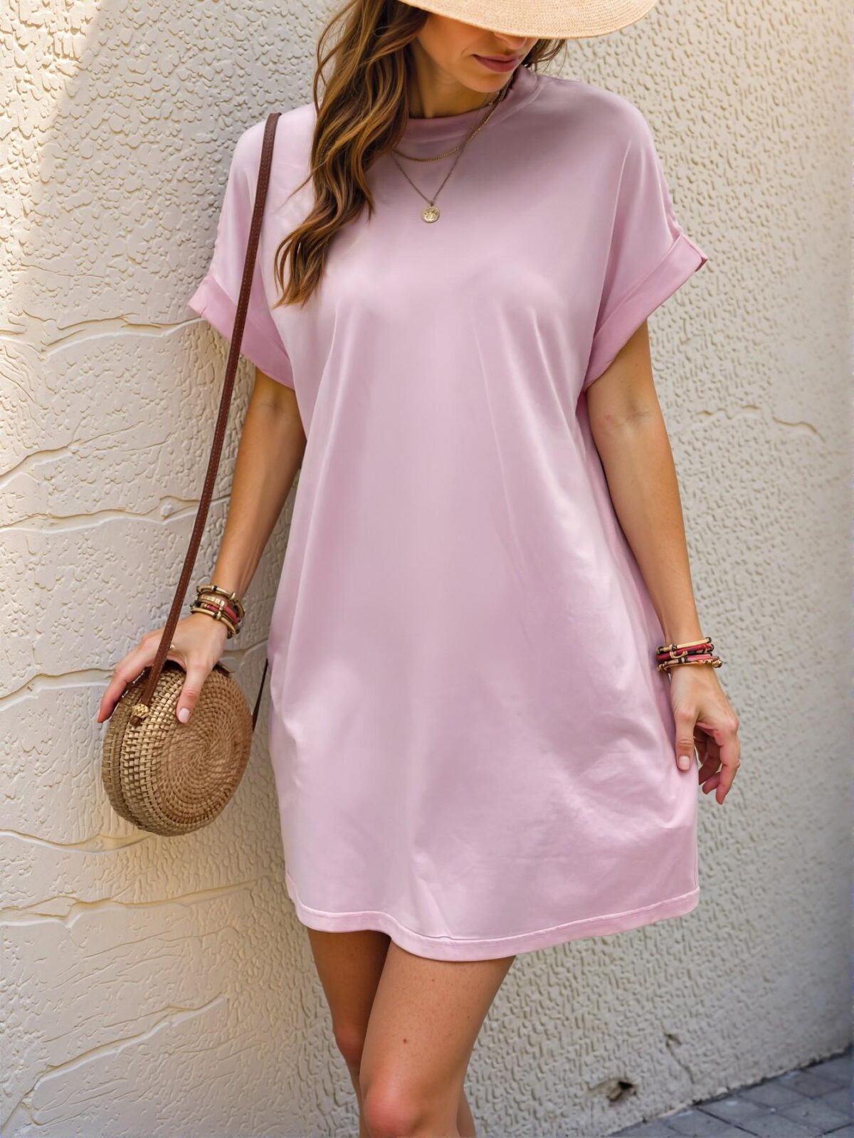 Chic Pink Batwing Sleeve Tee Dress for Spring and Summer: Stylish, Sophisticated, and Trendy Fashion to Impress - Image 5