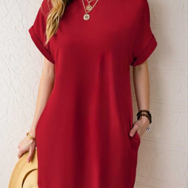 Elegant Red Stylish Batwing Sleeve Tee Dress with Hidden Pockets for Spring and Summer - Chic, Classy and Trendy Fashion Style to Dress to Impress