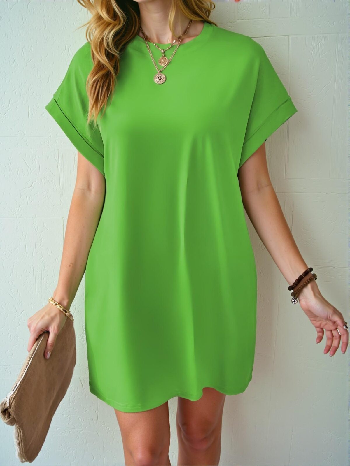 Elegant Green Casual Batwing Sleeve Dress for Spring and Summer - Chic, Classy and Trendy Fashion Style to Dress to Impress - Image 4