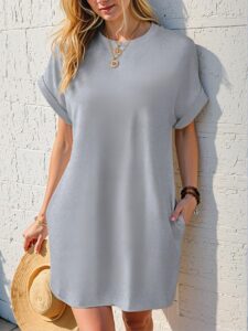 Elegant Grey Relaxed Fit Solid Color Batwing Sleeve Dress for Spring and Summer - Chic, Classy and Trendy Fashion Style to Dress to Impress