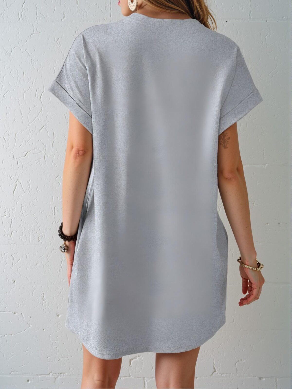 Elegant Grey Relaxed Fit Solid Color Batwing Sleeve Dress for Spring and Summer - Chic, Classy and Trendy Fashion Style to Dress to Impress - Image 2