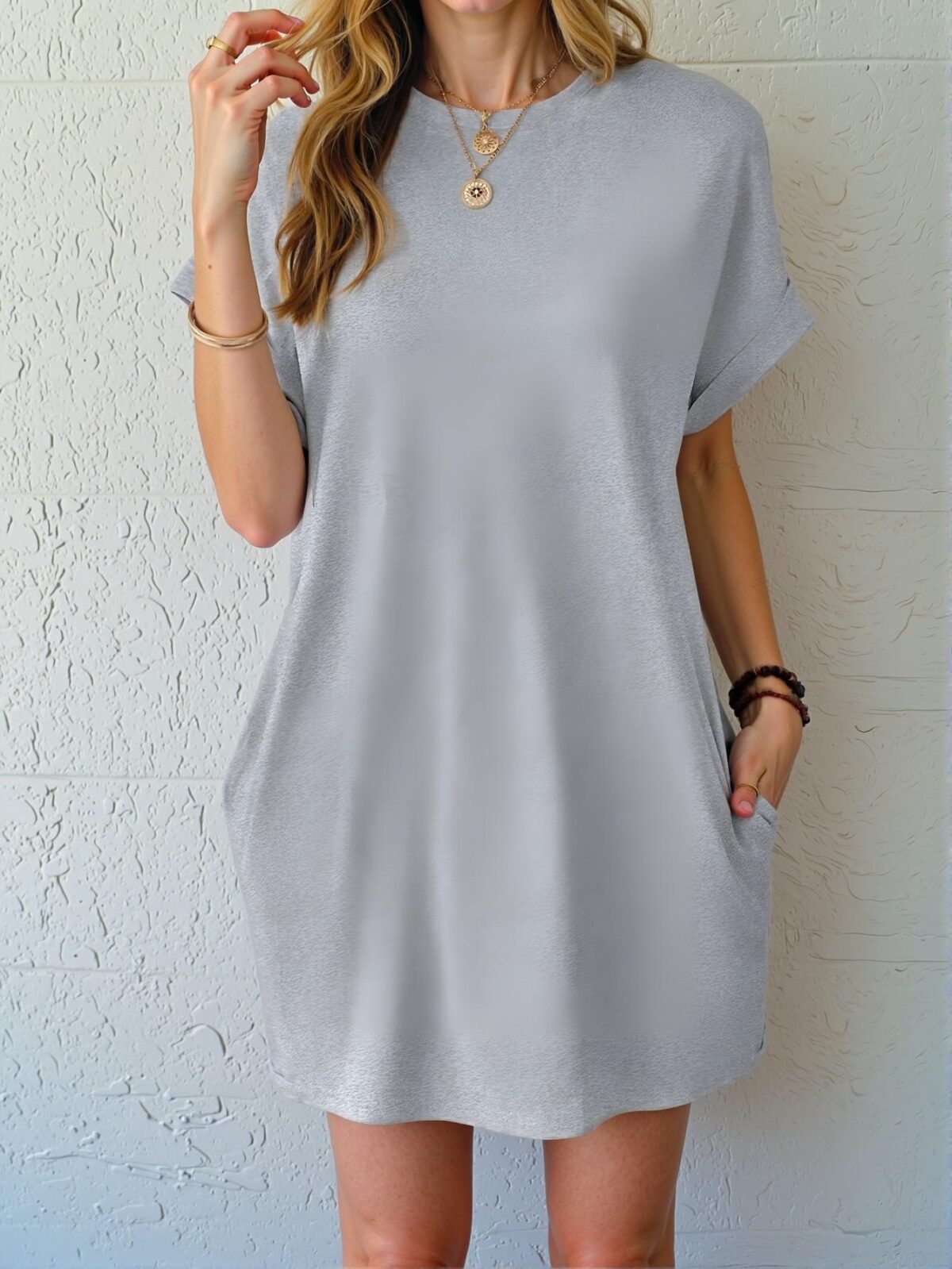 Elegant Grey Relaxed Fit Solid Color Batwing Sleeve Dress for Spring and Summer - Chic, Classy and Trendy Fashion Style to Dress to Impress - Image 3