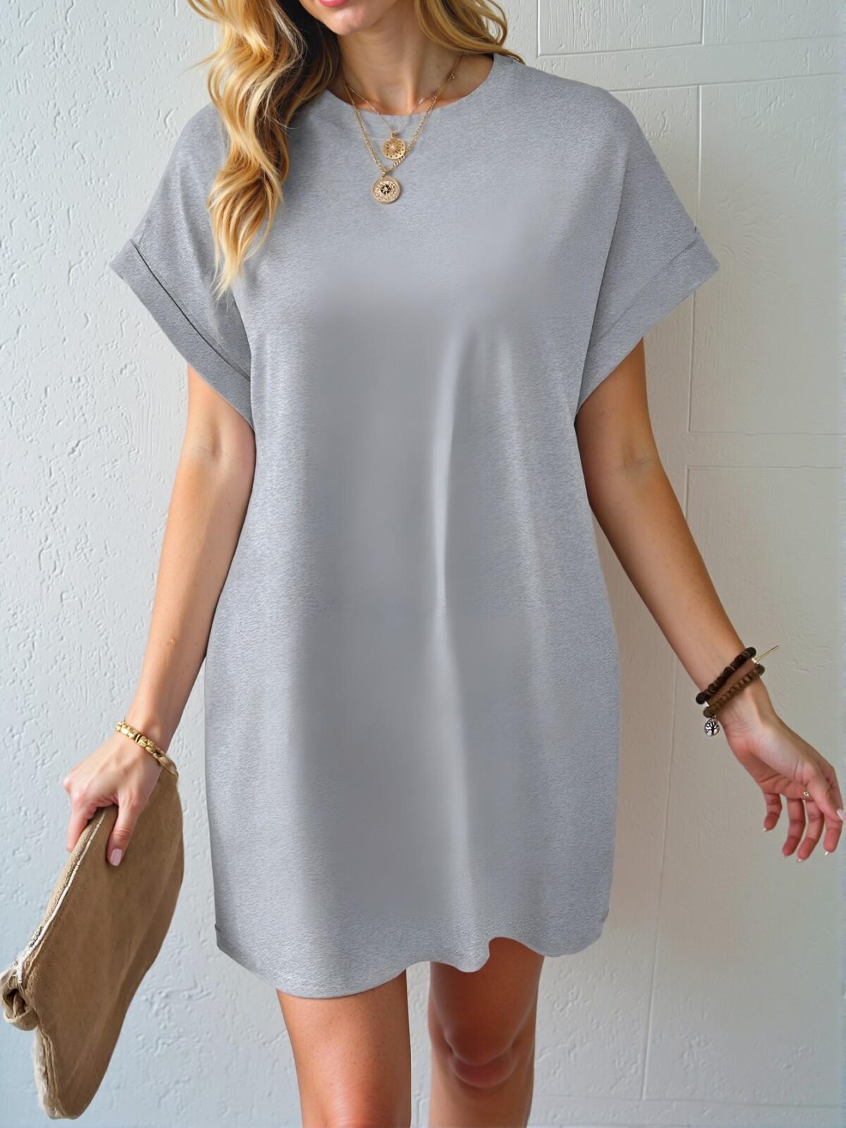 Elegant Grey Relaxed Fit Solid Color Batwing Sleeve Dress for Spring and Summer - Chic, Classy and Trendy Fashion Style to Dress to Impress - Image 5