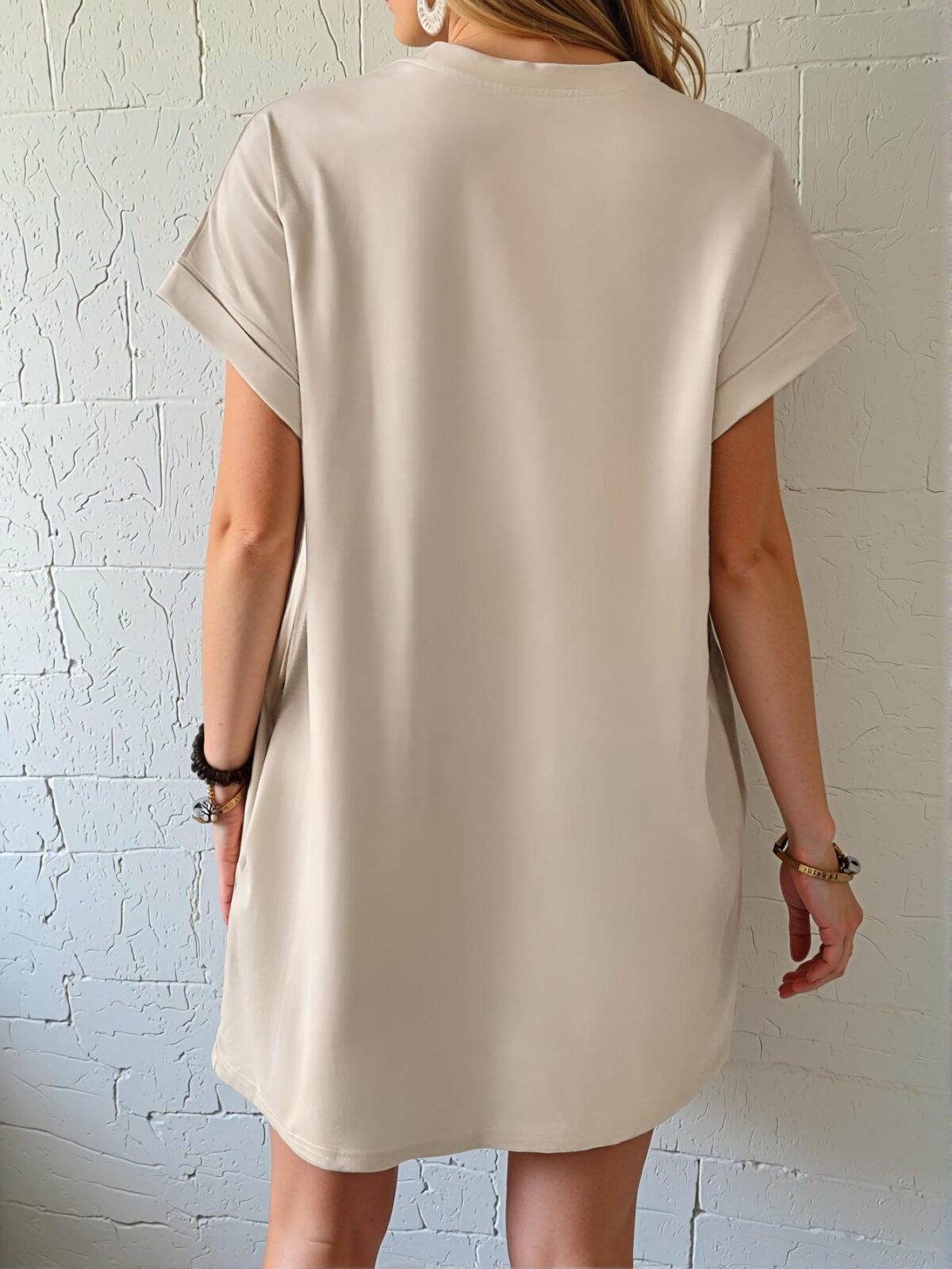 Elegant Apricot Stylish Batwing Sleeve Pocket Tee Dress Perfect for Spring and Summer Chic, Classy and Trendy Fashion Style to Dress to Impress - Image 2
