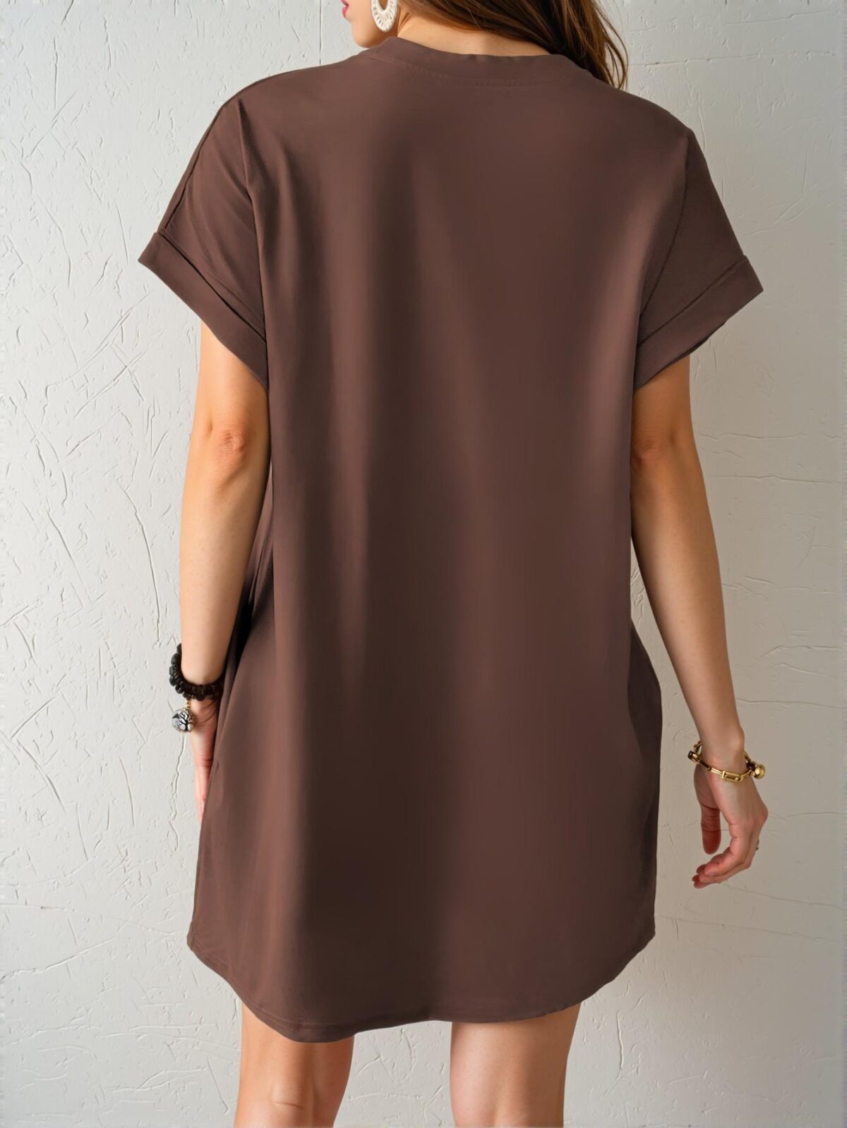 Elegant Brown Casual Short Sleeve Dress with Pocket for Spring and Summer - Chic, Classy and Trendy Fashion Style to Dress to Impress - Image 2