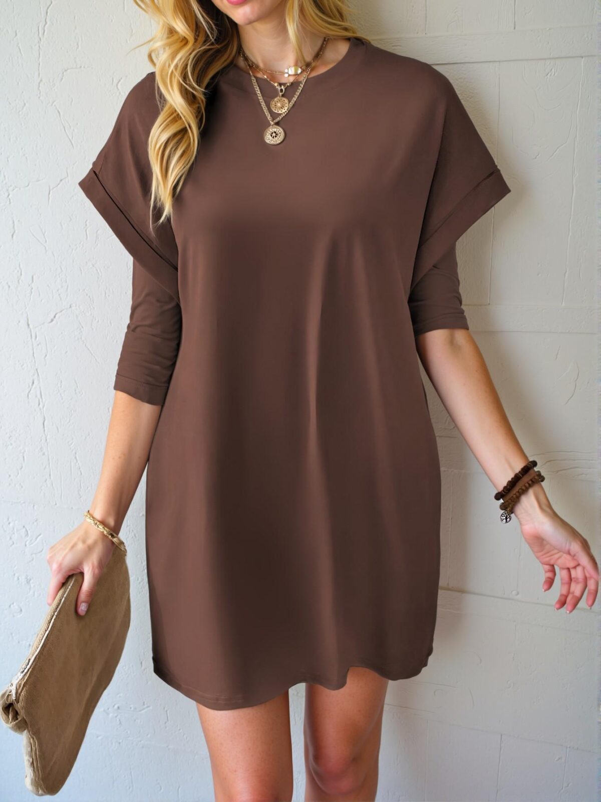 Elegant Brown Casual Short Sleeve Dress with Pocket for Spring and Summer - Chic, Classy and Trendy Fashion Style to Dress to Impress - Image 4