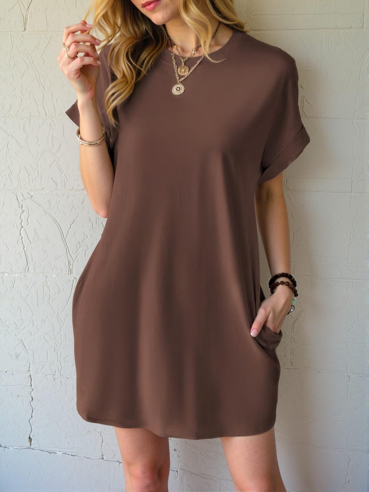 Elegant Brown Casual Short Sleeve Dress with Pocket for Spring and Summer - Chic, Classy and Trendy Fashion Style to Dress to Impress - Image 5