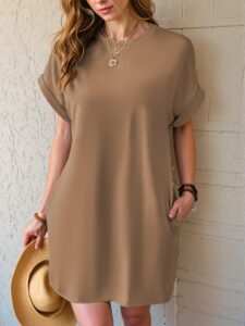 Chic Khaki Effortless Batwing Sleeve Tee Dress Perfect for Warm Weather - Stylish, Classy, and Trendy Fashion to Dress to Impress