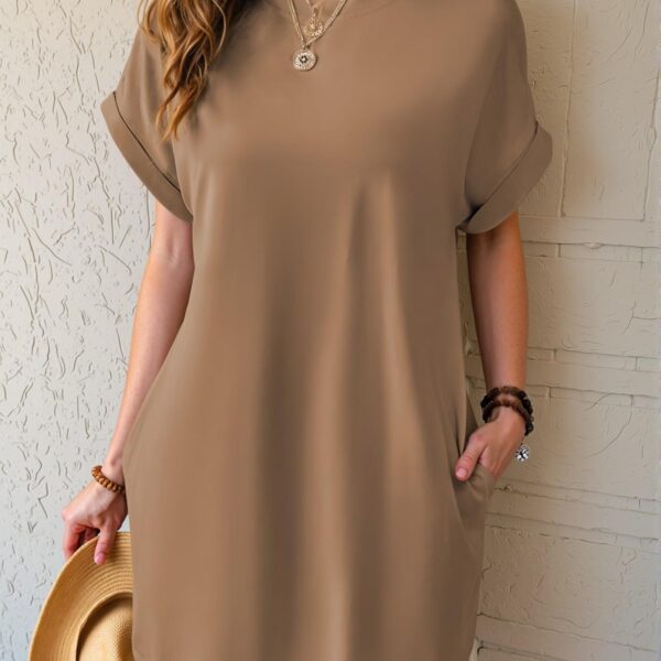 Chic Khaki Effortless Batwing Sleeve Tee Dress Perfect for Warm Weather - Stylish, Classy, and Trendy Fashion to Dress to Impress