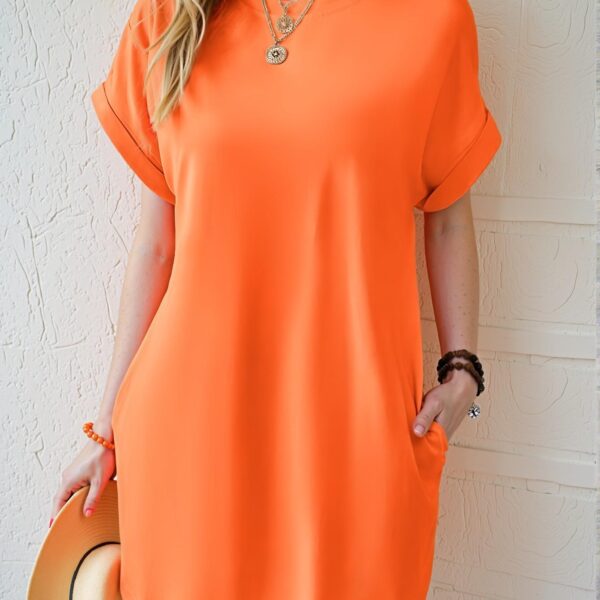 Elegant Orange Casual Short Sleeve Dress with Pockets for Spring and Summer - Chic, Classy, and Trendy Fashion Style to Dress to Impress