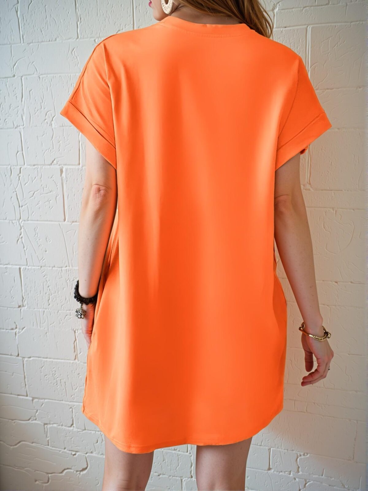 Elegant Orange Casual Short Sleeve Dress with Pockets for Spring and Summer - Chic, Classy, and Trendy Fashion Style to Dress to Impress - Image 2